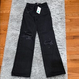 Zara Distressed Black Wide Leg Jeans